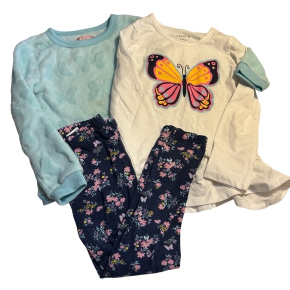 BCBGirls Other - BCBG Girls Outfit Size 4T Girls Pants 2 Tops Butterfly Floral Aqua, White, Navy